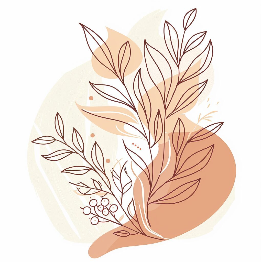 Abstract botanical illustration with warm earthy tones.