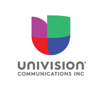Univision logo with colorful shield and text below.